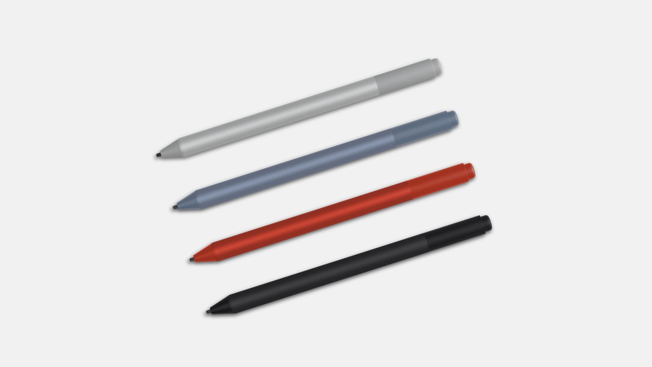Surface Pen V4 in blau, rot, silber und schwarz von oben