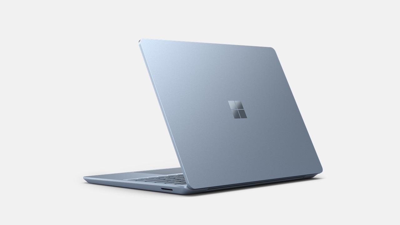 Surface Laptop Go for Education in eisblau von hinten