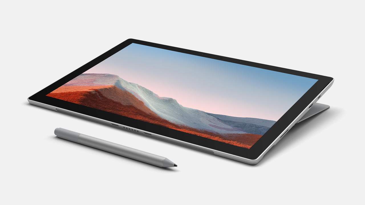 Surface Pro 7+ for Business im Tablet Modus von vorne