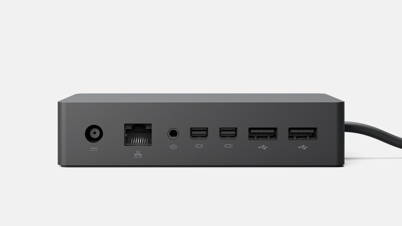 Surface Dock 2 for Business von hinten mit zwei USB-A Anschlüssen