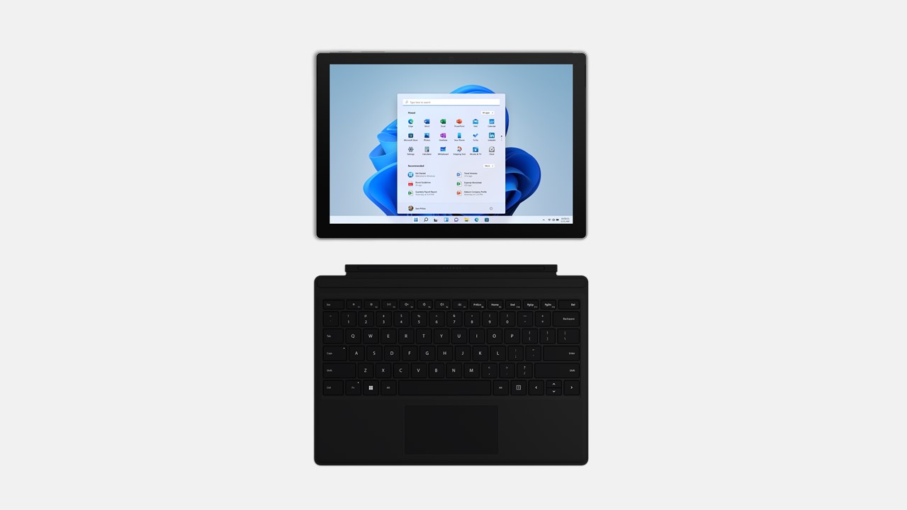 Mircosoft Surface Pro 7+ for Business in schwarz mit der Tastatur