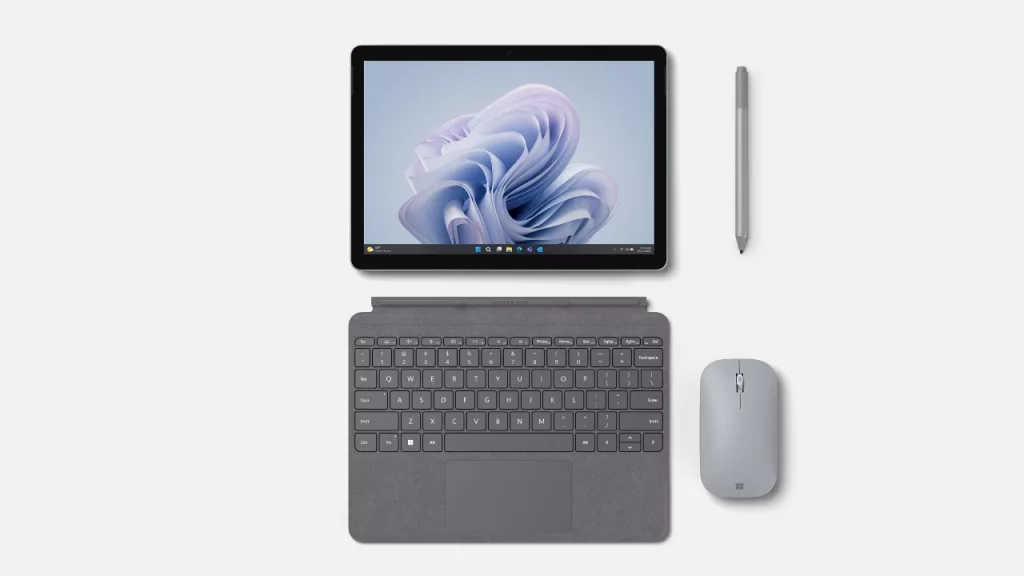 Microsoft Surface Go 4 for Business Platin mit Type Cover, Pen und Maus