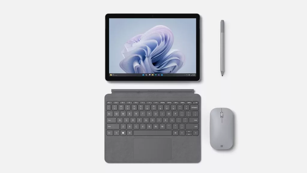 Microsoft Surface Go 4 for Business Platin mit Type Cover, Pen und Maus